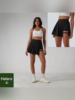 HALARA Black Pleated Skort with Inner Shorts and Strap Detail